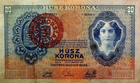 20 K 1907 with MAGYARORSZÁG hand stamp